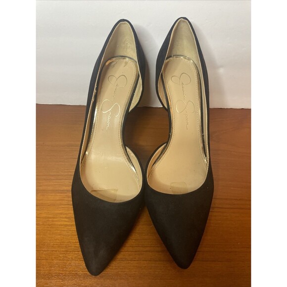 Jessica Simpson Livvy Pointed Pump Heels Size 8 1/2 Faux Suede Vegan Black - Picture 6 of 9